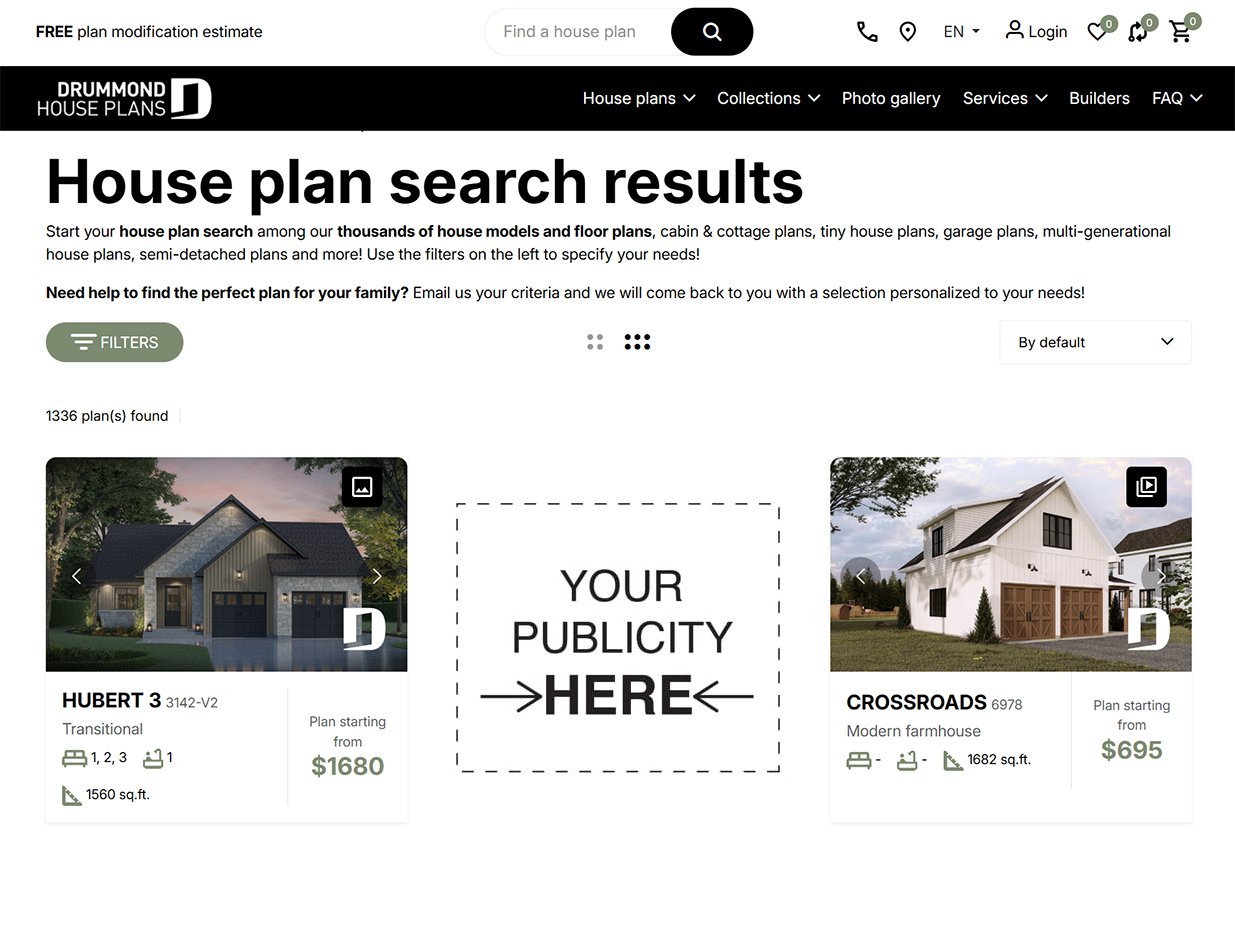 Advertising on Drummond House Plans search result page