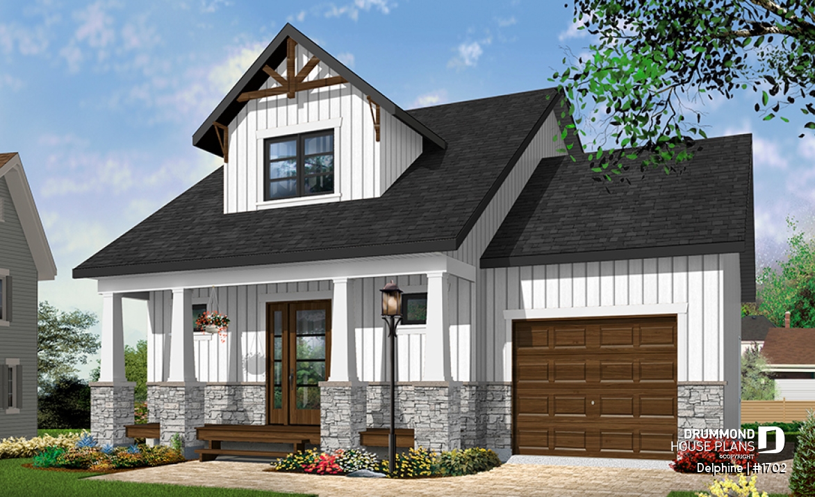 front - BASE MODEL - 2 bedroom tiny home, Country rustic style, open floor plan concept and lots of storage - Delphine