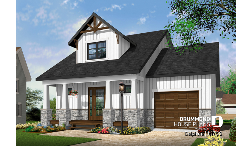 front - BASE MODEL - 2 bedroom tiny home, Country rustic style, open floor plan concept and lots of storage - Delphine