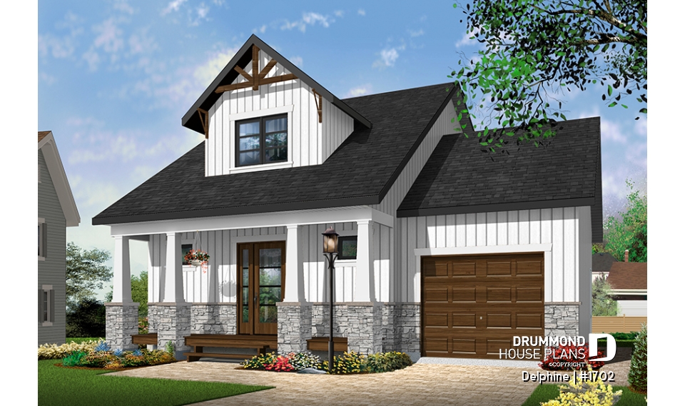 front - BASE MODEL - 2 bedroom tiny home, Country rustic style, open floor plan concept and lots of storage - Delphine