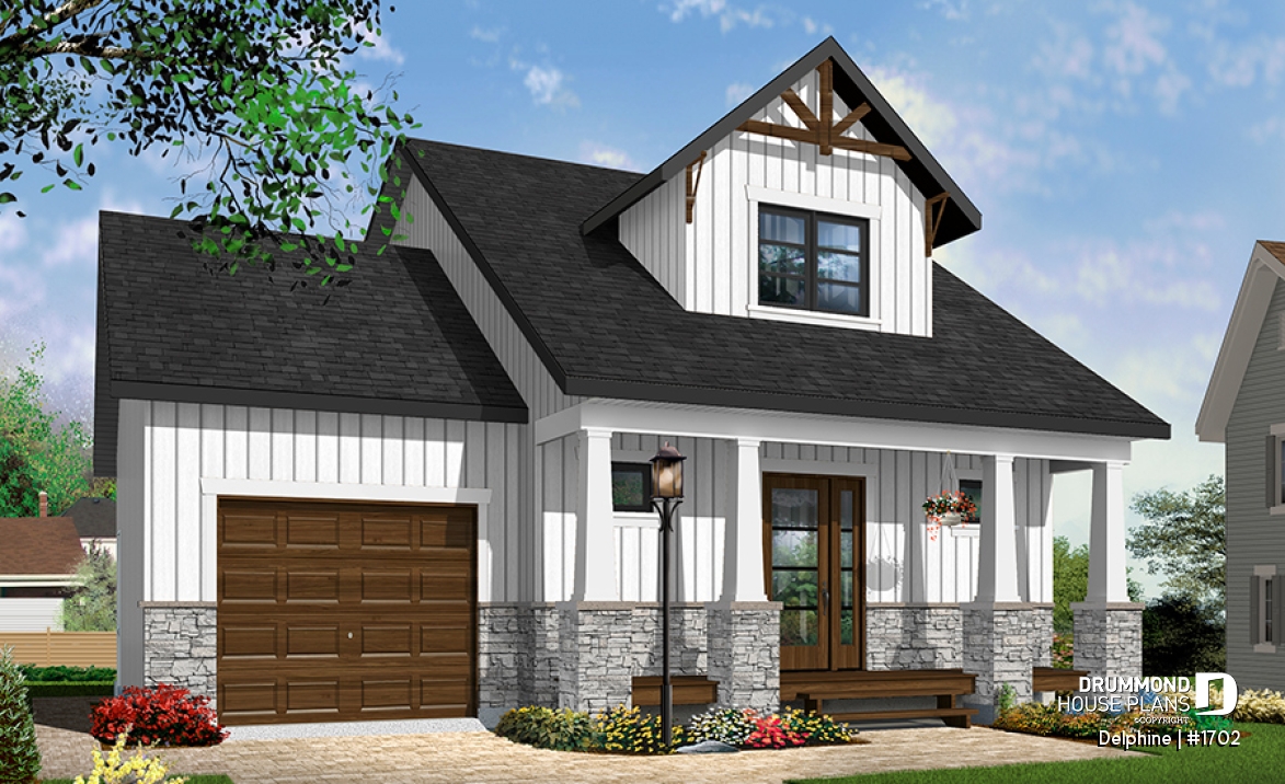 front - BASE MODEL - 2 bedroom tiny home, Country rustic style, open floor plan concept and lots of storage - Delphine