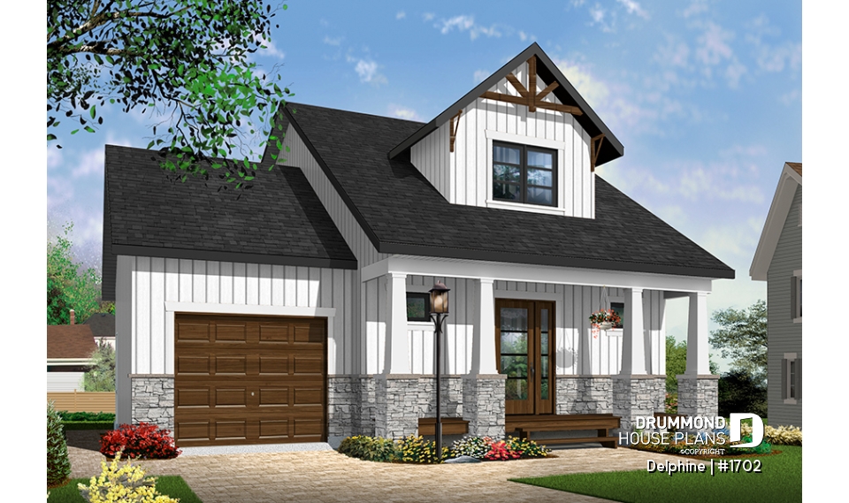 front - BASE MODEL - 2 bedroom tiny home, Country rustic style, open floor plan concept and lots of storage - Delphine