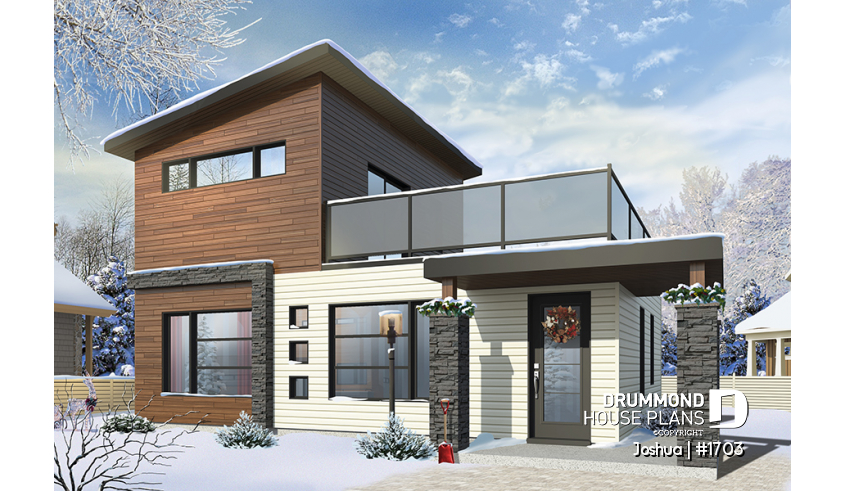 alternate - 2-story 2 bedroom small and tiny Modern house with deck on 2nd floor, affordable building costs - Joshua
