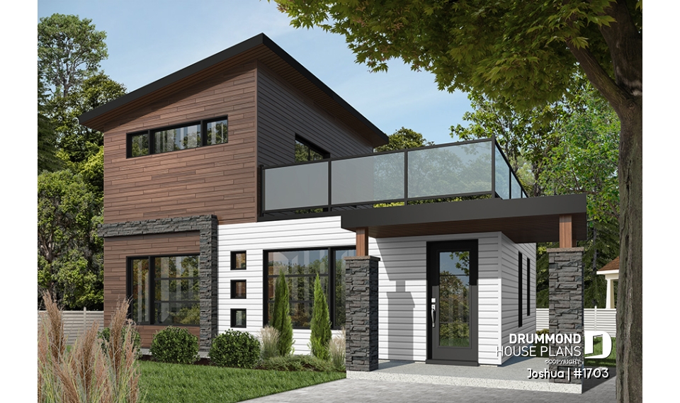 front - BASE MODEL - Compact Modern Home Plan with Open Floor Plan, Upstairs Suite and Spacious Terrace - Joshua