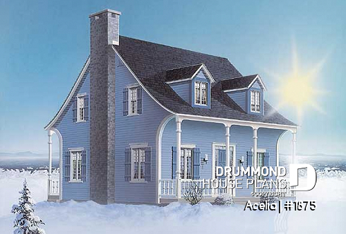 front - BASE MODEL - Small, historic Canadian style house plan, 3 bedrooms, fireplace, laundry on main, sitting room on 2nd floor - Acelia