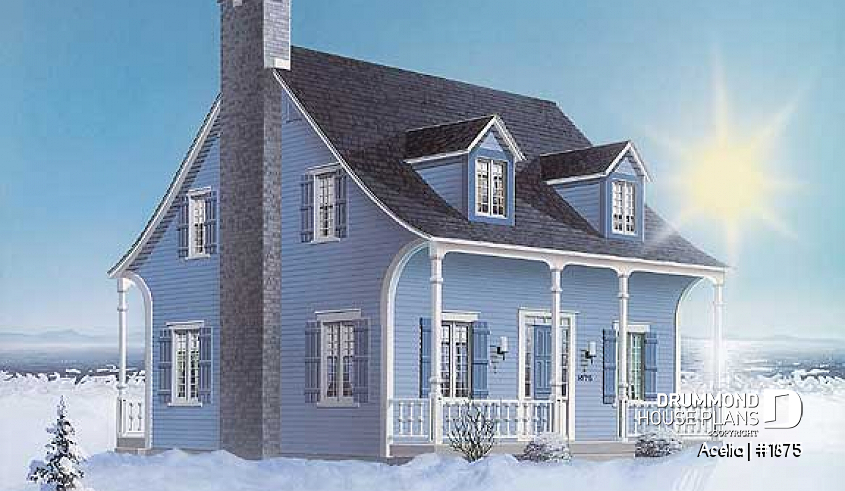 front - BASE MODEL - Small, historic Canadian style house plan, 3 bedrooms, fireplace, laundry on main, sitting room on 2nd floor - Acelia