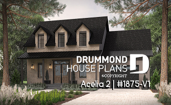 front - BASE MODEL - Compact country house plan with 3 bedrooms + home office, kitchen with pantry,cathedral ceiling in family room - Acelia 2