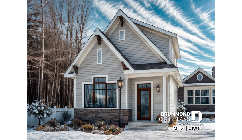 front - BASE MODEL of house plan 1908 front - BASE MODEL - Affordable Small Country Home Design with 2–3 Bedrooms, Open Layout and Smart, Functional Design - Melia