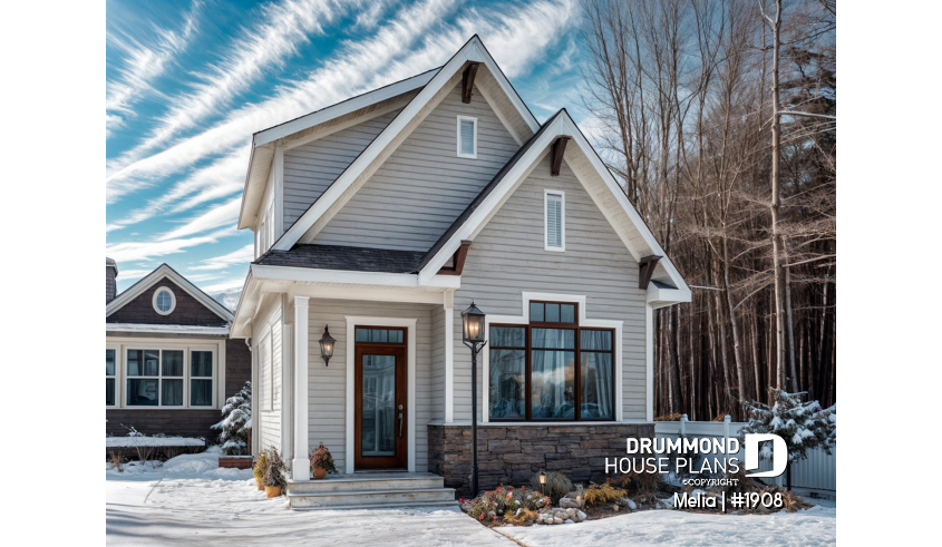 front - BASE MODEL of house plan 1908 front - BASE MODEL - Affordable Small Country Home Design with 2–3 Bedrooms, Open Layout and Smart, Functional Design - Melia