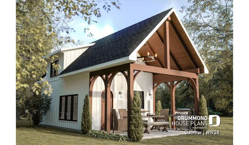 front - BASE MODEL - Versatile plan for a tiny house, garden pavilion or small guest house, the choice is yours! - Summer