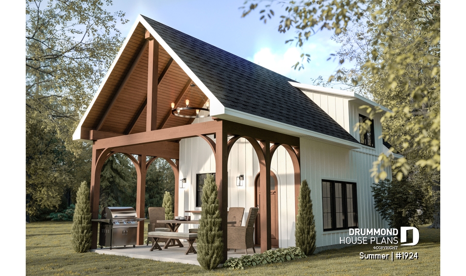 front - BASE MODEL - Versatile plan for a tiny house, garden pavilion or small guest house, the choice is yours! - Summer