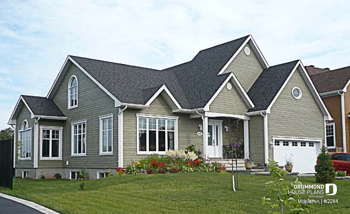 front - BASE MODEL - Bright Country Bungalow Plan with Large Bonus Room, Garage, Cathedral Ceiling and Expandable Basement - Mapleton