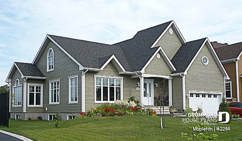 front - BASE MODEL - Bright Country Bungalow Plan with Large Bonus Room, Garage, Cathedral Ceiling and Expandable Basement - Mapleton