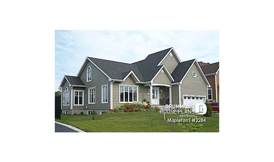 front - BASE MODEL - Bright Country Bungalow Plan with Large Bonus Room, Garage, Cathedral Ceiling and Expandable Basement - Mapleton