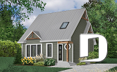 Color version 1 - Front - Scandinavian house plan with open floor plan, 2 bedrooms, lots of natural light, unfinished basement - Hermon