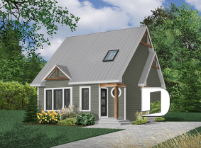 Color version 1 - Front - Scandinavian house plan with open floor plan, 2 bedrooms, lots of natural light, unfinished basement - Hermon