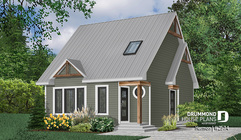 Color version 1 - Front - Scandinavian house plan with open floor plan, 2 bedrooms, lots of natural light, unfinished basement - Hermon