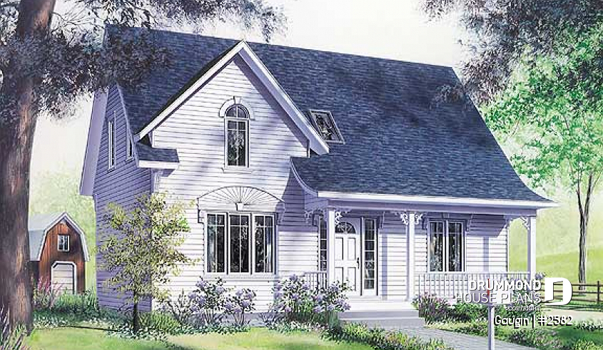 front - BASE MODEL - Country cottage home plan with 3 bedrooms, 2.5 baths, formal dining and living room, laundry room - Gaugin