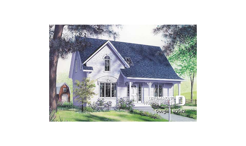front - BASE MODEL - Country cottage home plan with 3 bedrooms, 2.5 baths, formal dining and living room, laundry room - Gaugin