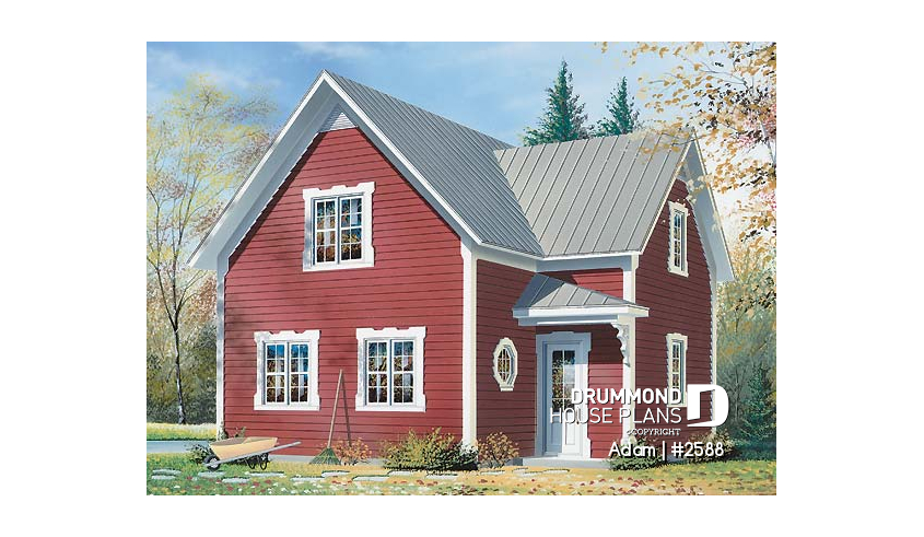 front - BASE MODEL - Small 2-story Country home, ideal first-home, open plan,  2 bedrooms, laundry room on main - Adam