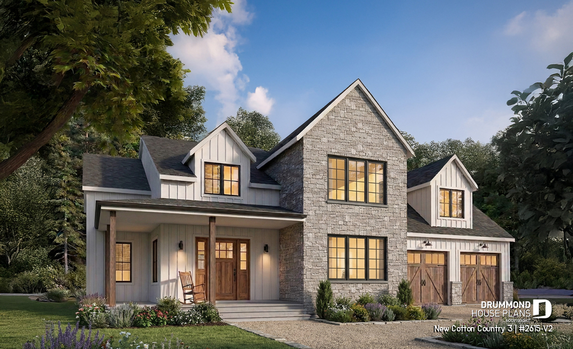 front - BASE MODEL - 4-Bedroom House Plan with Vaulted Great Room, 2-Car Garage and Covered Outdoor Living Area - New Cotton Country 3