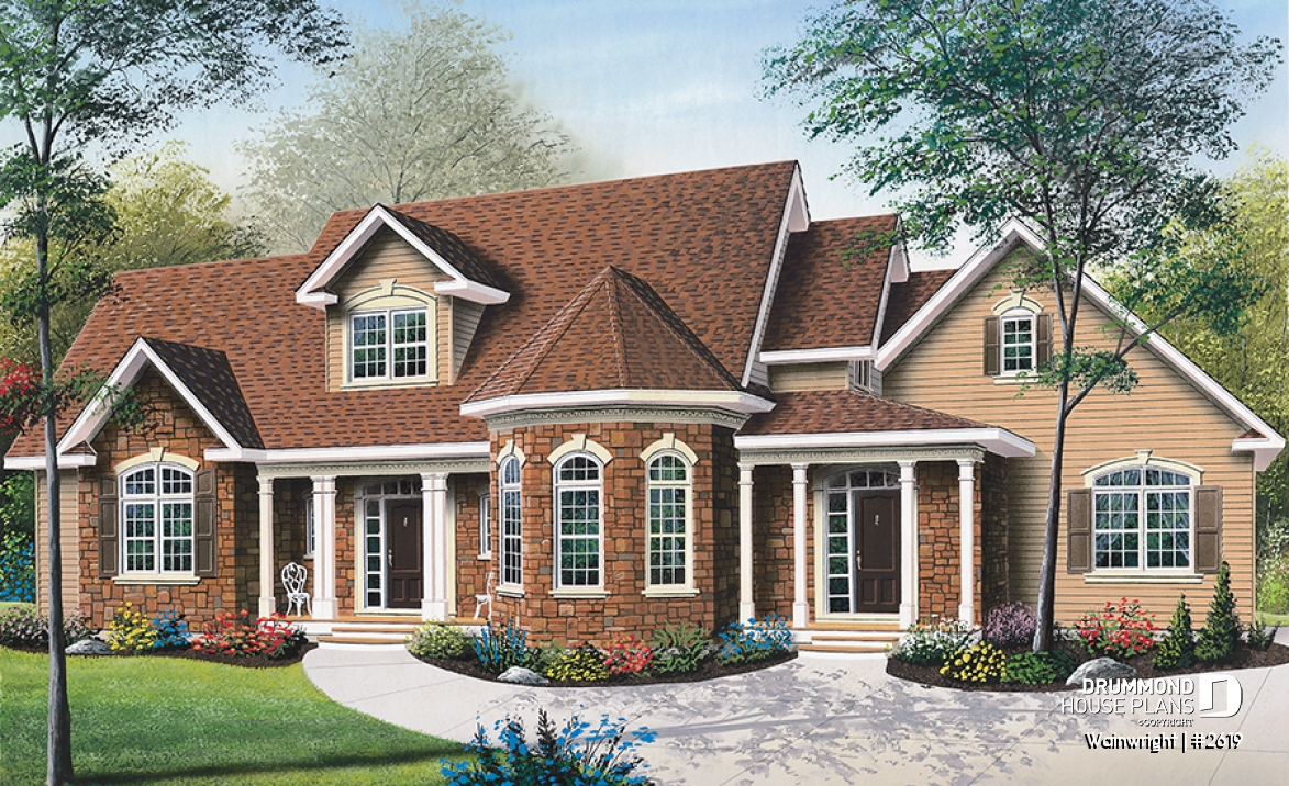 front - BASE MODEL - Large 3 bedroom 3 bathroom Ranch house plan, master suite on main floor, large great room, covered deck - Wainwright