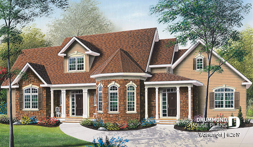 front - BASE MODEL - Large 3 bedroom 3 bathroom Ranch house plan, master suite on main floor, large great room, covered deck - Wainwright