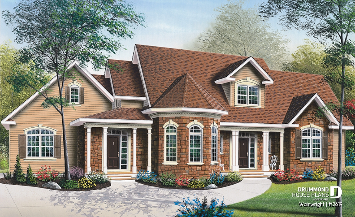 front - BASE MODEL - Large 3 bedroom 3 bathroom Ranch house plan, master suite on main floor, large great room, covered deck - Wainwright