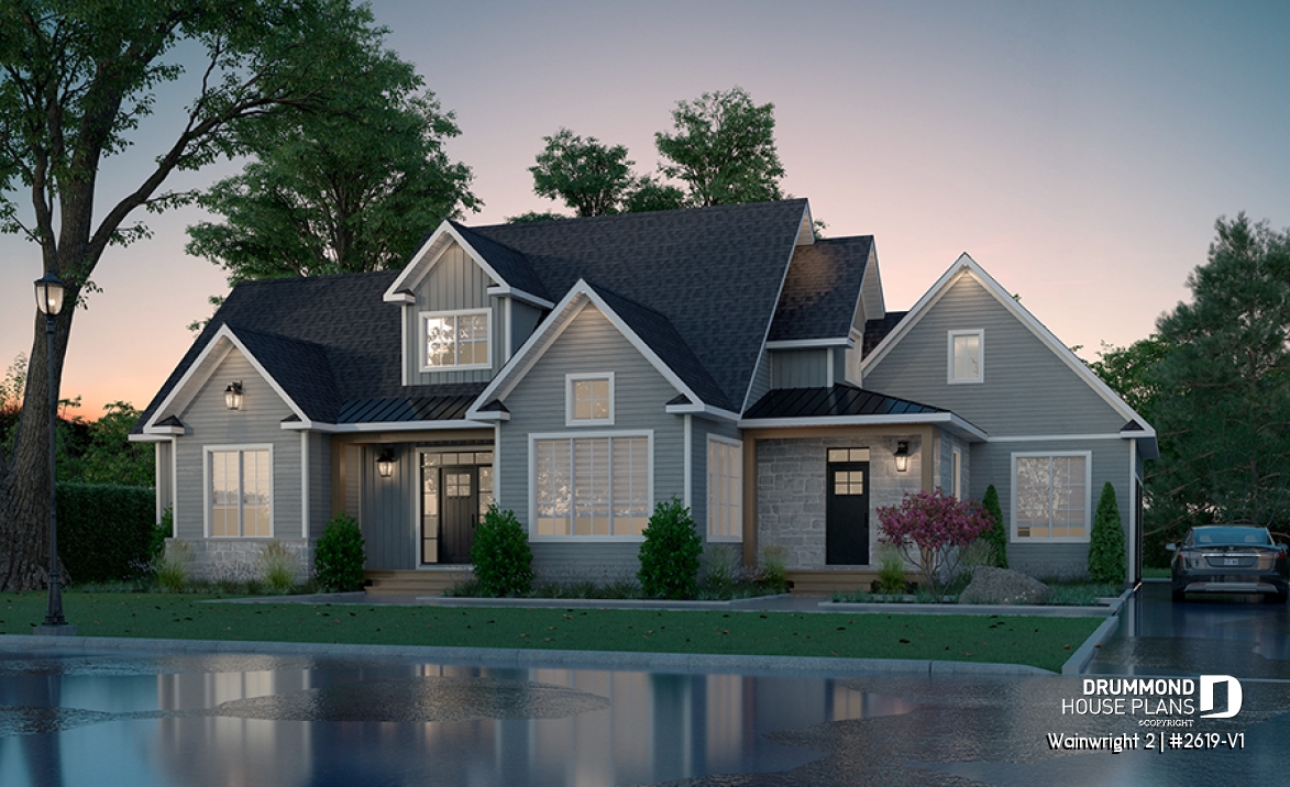 front - BASE MODEL - Modern French style home with 3 bedrooms incl. a beautiful master suite on main level, 2-car side-load garage - Wainwright 2