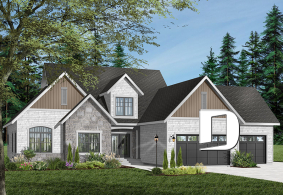 Color version 1 - Front - 3 to 4 bedroom American house plan, master bedroom on main floor, large kitchen, 3-car garage - Lancaster