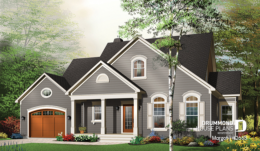 Color version 1 - Front - 4 bedrooms 3.5 bathrooms home plan, master suite, fireplace, lots of natural light in kitchen, garage - Margot