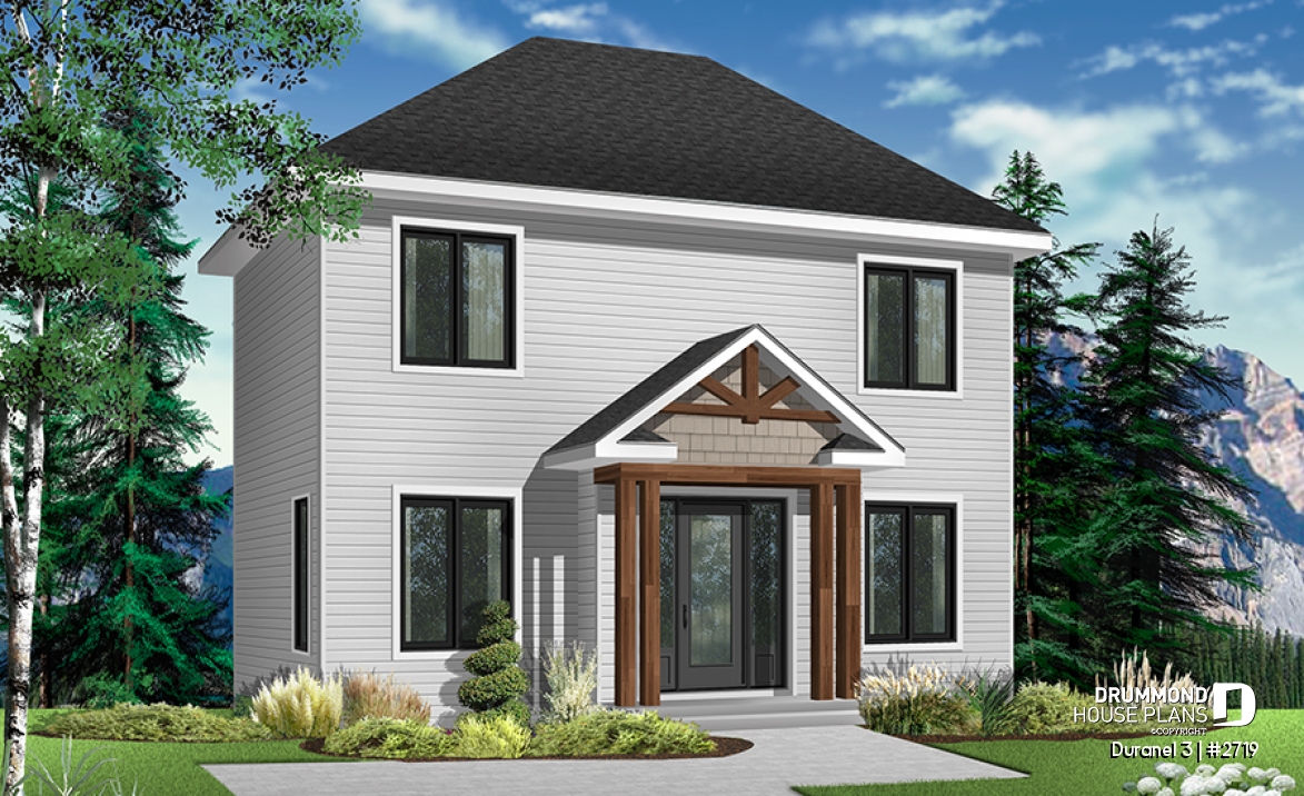 front - BASE MODEL - Two-story economical home. Two bedrooms with walk-in closets, upstairs laundry, kitchen with central island. - Duranel 3