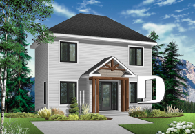 front - BASE MODEL - Two-story economical home. Two bedrooms with walk-in closets, upstairs laundry, kitchen with central island. - Duranel 3