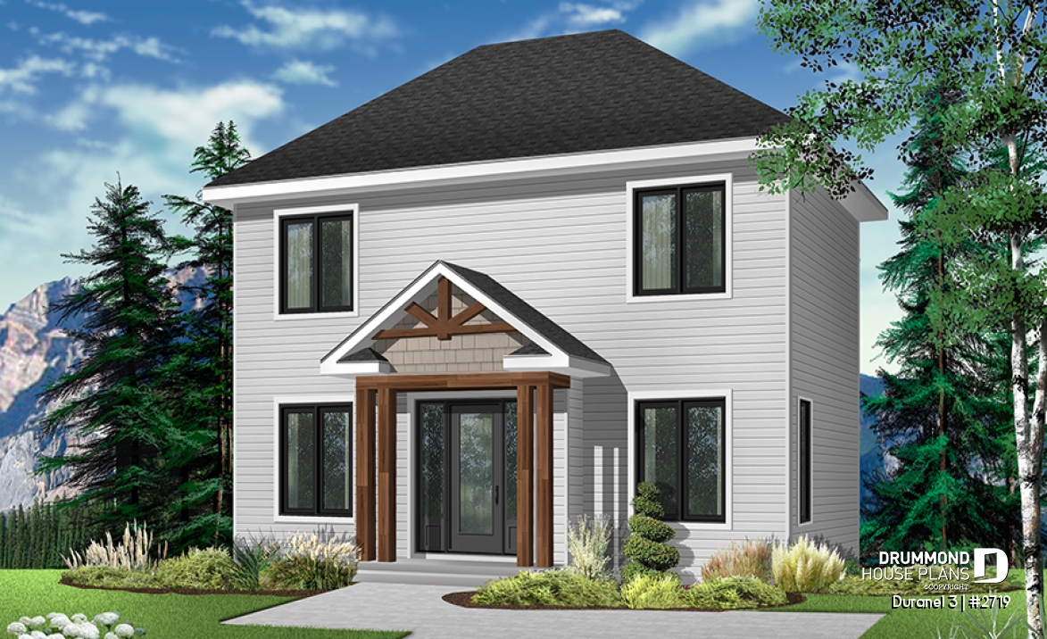 front - BASE MODEL - Two-story economical home. Two bedrooms with walk-in closets, upstairs laundry, kitchen with central island. - Duranel 3