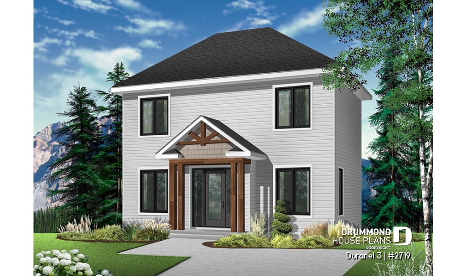 front - BASE MODEL - Two-story economical home. Two bedrooms with walk-in closets, upstairs laundry, kitchen with central island. - Duranel 3