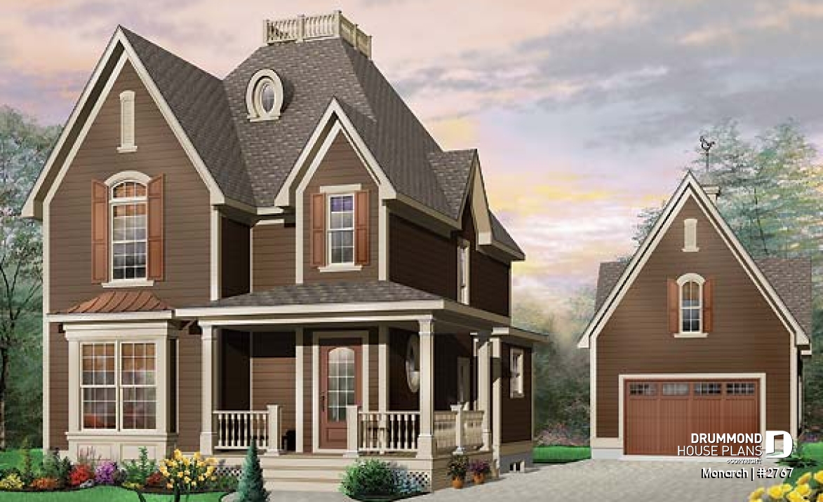 front - BASE MODEL - Tudor house model with master suite, total 3 bedrooms, formal dining and living rooms, fireplace - Monarch