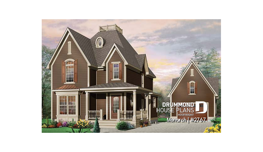 front - BASE MODEL - Tudor house model with master suite, total 3 bedrooms, formal dining and living rooms, fireplace - Monarch