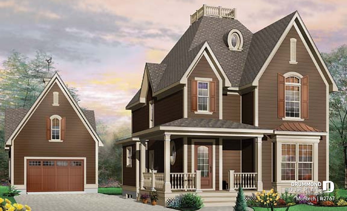 front - BASE MODEL - Tudor house model with master suite, total 3 bedrooms, formal dining and living rooms, fireplace - Monarch