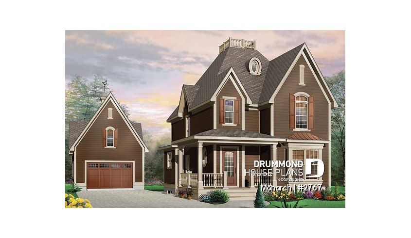 front - BASE MODEL of house plan 2767 front - BASE MODEL - Tudor house model with master suite, total 3 bedrooms, formal dining and living rooms, fireplace - Monarch