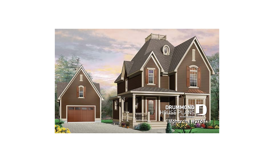front - BASE MODEL - Tudor house model with master suite, total 3 bedrooms, formal dining and living rooms, fireplace - Monarch