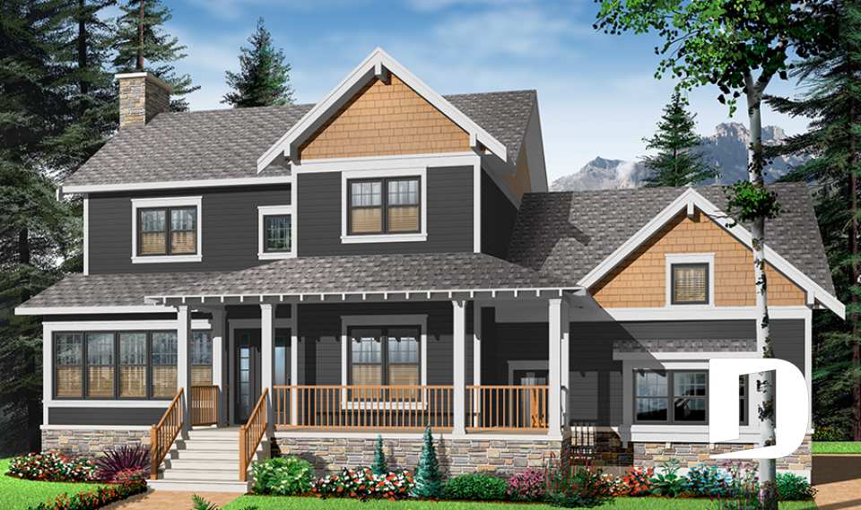 front - BASE MODEL - 3 to 4 bedroom, 2.5 bathroom country house plan, home office, large master suite, bonus room on second floor - The Ridgewood 3
