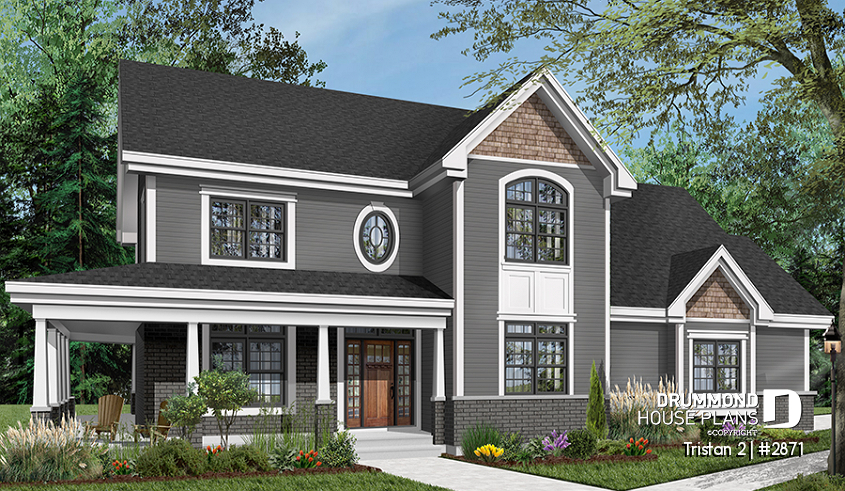 Color version 6 - Front - American Farmhouse Home Plan With Primary Suite, Open Living Spaces and Large Expansion Potential - Tristan 2