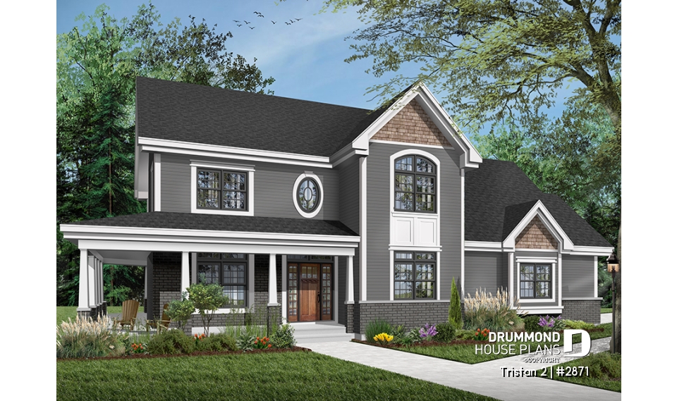 Color version 6 - Front - American Farmhouse Home Plan With Primary Suite, Open Living Spaces and Large Expansion Potential - Tristan 2