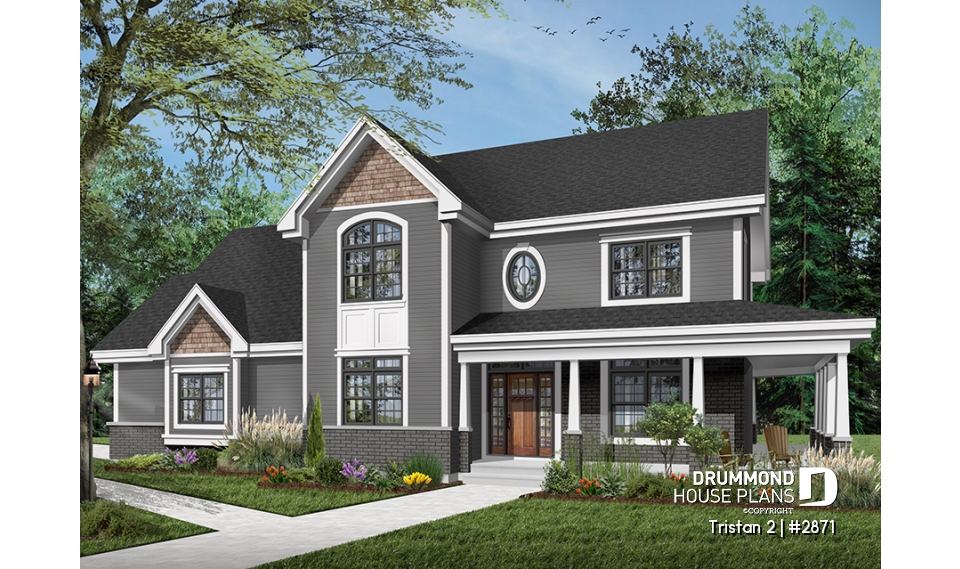 Color version 6 - Front - American Farmhouse Home Plan With Primary Suite, Open Living Spaces and Large Expansion Potential - Tristan 2