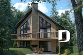 Rear view - BASE MODEL - Affordable mountain rustic cottage chalet house plan, 3-4 bedrooms, open loft, cathedral ceiling, 2 fireplaces - Skybridge 3