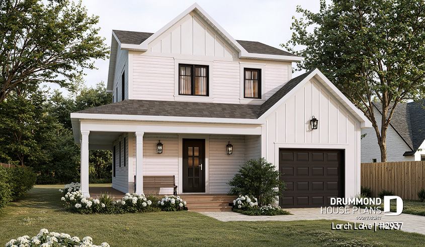 front - BASE MODEL - Compact Farmhouse Design with Garage, 3 to 4 Bedrooms, Optional finished basement, Panoramic Views - Larch Lake