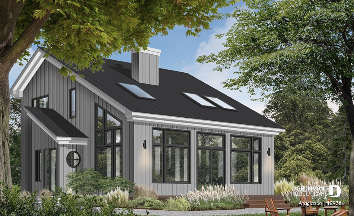 Color version 1 - Front - Bright Modern Vacation Home with Mezzanine and Sloped Ceiling, Perfect for Lakeside or Nature Lots. - Ataglance