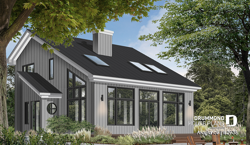 Color version 1 - Front - Bright Modern Vacation Home with Mezzanine and Sloped Ceiling, Perfect for Lakeside or Nature Lots. - Ataglance