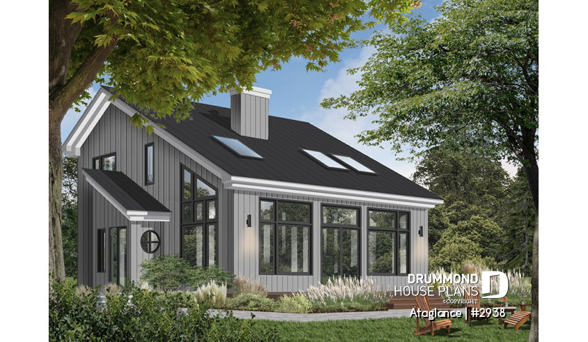 Color version 1 - Front - Bright Modern Vacation Home with Mezzanine and Sloped Ceiling, Perfect for Lakeside or Nature Lots. - Ataglance