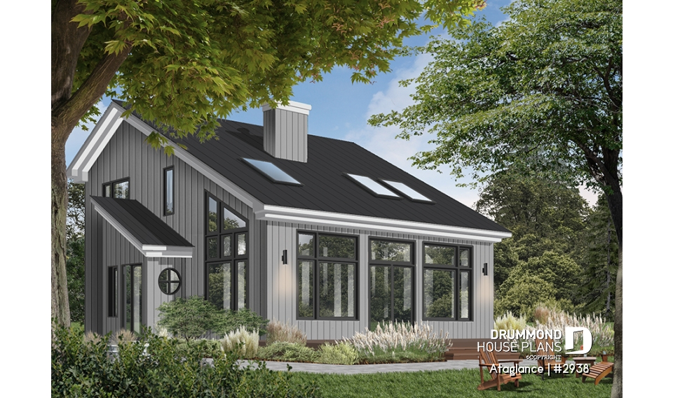 Color version 1 - Front - Bright Modern Vacation Home with Mezzanine and Sloped Ceiling, Perfect for Lakeside or Nature Lots. - Ataglance